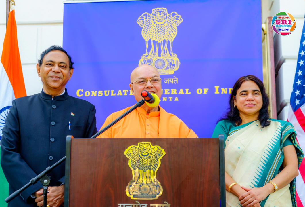 150th Gandhi Jayanti celebrations  at Consulate Shailesh Lakhtakia, Pujya Swami Ji and CGI Dr Swati  Kulkarni